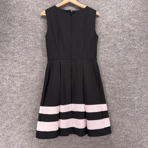 Calvin Klein Dress Women 8 Black Striped Sheath Midi Zipper Sleeveless Rayon - Picture 2 of 7